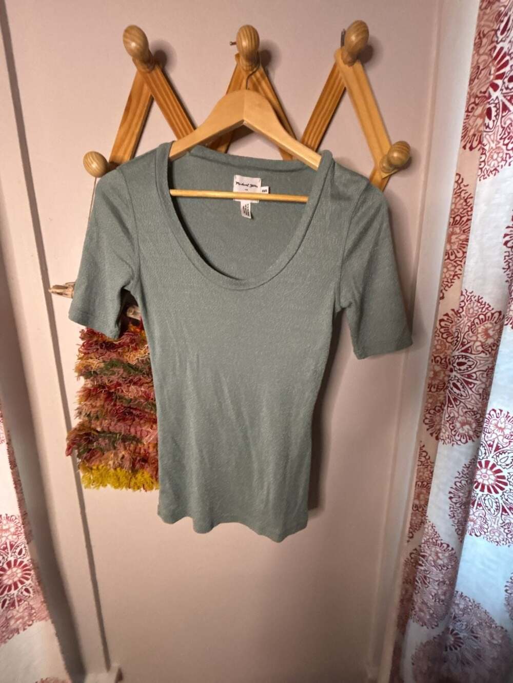 Michael Stars for Anthropologie Sage Green Cotton Blend Scoop Neck Short Sleeve